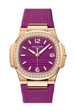 Patek Philippe Nautilus Diamonds Purple Dial Rose Gold Ladies Watch 7010R-013