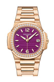 Patek Philippe Nautilus Diamonds Purple Dial Rose Gold Ladies Watch 7010/1R-013