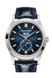 Patek Philippe Complications Annual Calendar Moon Phases White Gold Blue Dial Watch 5396G
