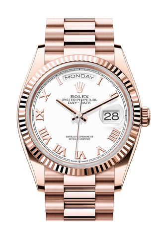 Rolex Day-Date 36 White Dial Fluted Bezel 18K Everose gold President Watch 128235