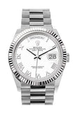 Rolex Day-Date 36 White Dial Fluted Bezel White gold President Watch 128239 DC