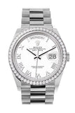 Rolex Day-Date 36 White Dial Diamond Bezel White Gold President Watch 128349RBR
