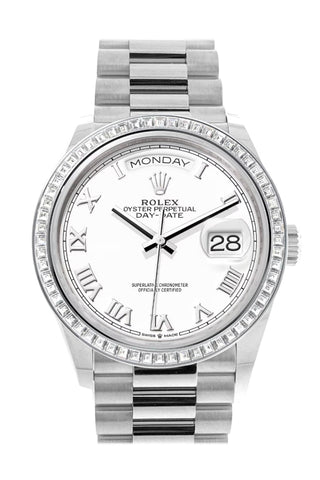 Rolex Day-Date 36 White Dial Diamond Bezel Platinum President Watch 128396Tbr