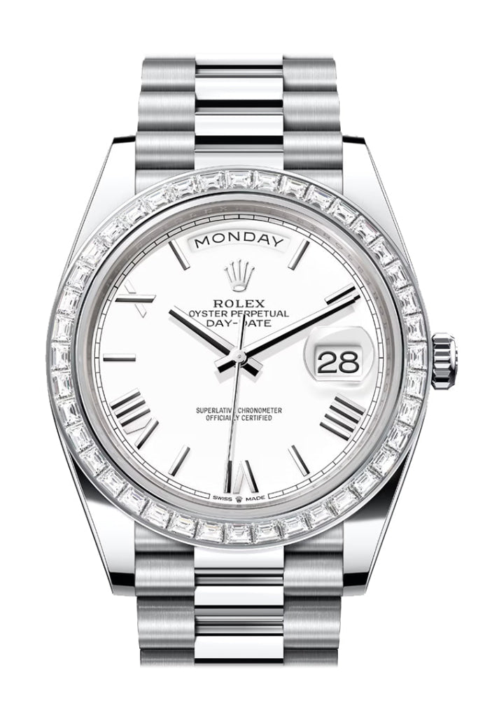 Rolex Day-Date 36 White Dial Diamond Bezel Platinum President Watch 228396TBR