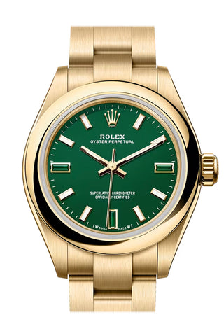 Rolex Oyster Perpetual 28 Green Dial Yellow Gold Watch 276208-0002