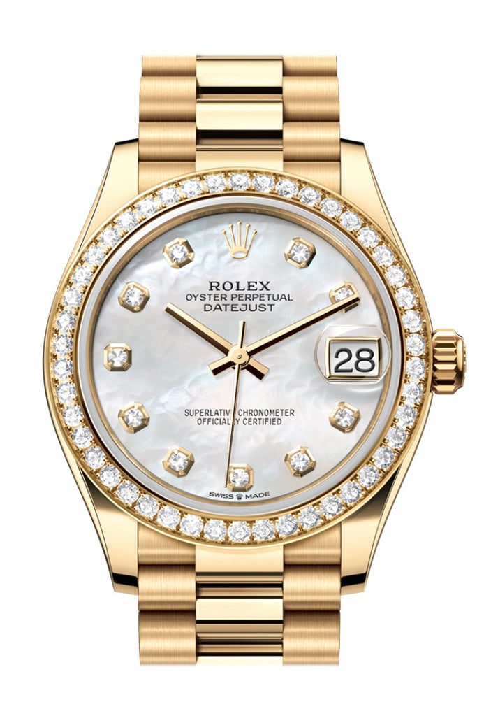 Rolex Datejust 31 Mother Of Pearl Dial Diamond Bezel Yellow Gold Ladies Watch 278288Rbr