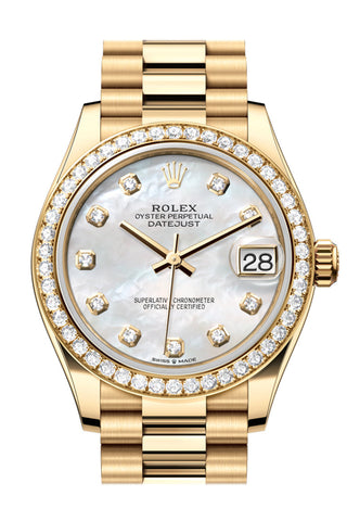 Rolex Datejust 31 Mother Of Pearl Dial Diamond Bezel Yellow Gold Ladies Watch 278288Rbr