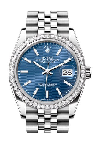 Rolex Datejust 36 Blue Fluted Motif Dial Diamond Bezel Jubilee Watch 126284Rbr 126284Rbr-0041