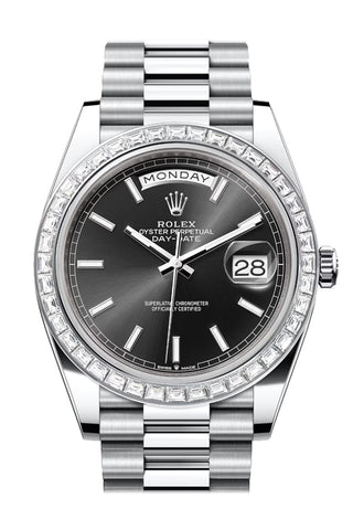 Rolex Day-Date 36 Black Dial Diamond Bezel Platinum President Watch 228396TBR