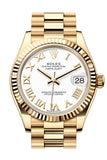Rolex Datejust 31 White Roman Dial Fluted Bezel Yellow Gold Ladies Watch 278278 278278-0020
