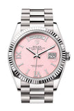 Rolex Day-Date 36 Pink Opal Diamond Dial Fluted Bezel White gold President Watch 128239