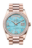 Rolex Day-Date 36 Turquoise Dial Diamond Bezel 18K Everose Gold President Watch 128345RBR