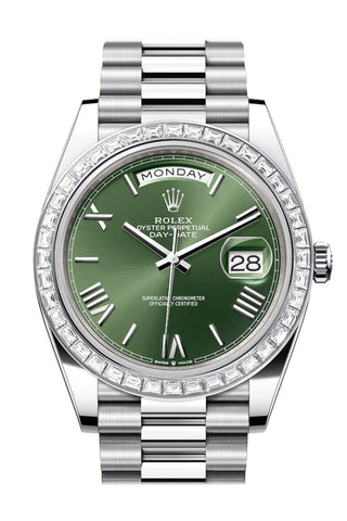 Rolex Day-Date 36 Olive Green Dial Diamond Bezel Platinum President Watch 228396Tbr