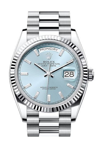 Rolex Day-Date 36 Ice Blue Diamond Dial Fluted Bezel Platinum President Watch 128236