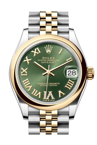 Rolex Datejust 31 Olive Green Roman Diamond On 6 Dial Yellow Gold Steel Jubilee Ladies Watch 278243