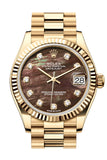 Rolex Datejust 31 Dark Mother Of Pearl Diamond Dial Fluted Bezel Yellow Gold Ladies Watch 278278 278278-0038