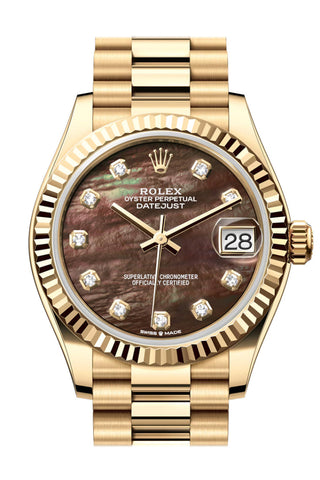 Rolex Datejust 31 Dark Mother Of Pearl Diamond Dial Fluted Bezel Yellow Gold Ladies Watch 278278