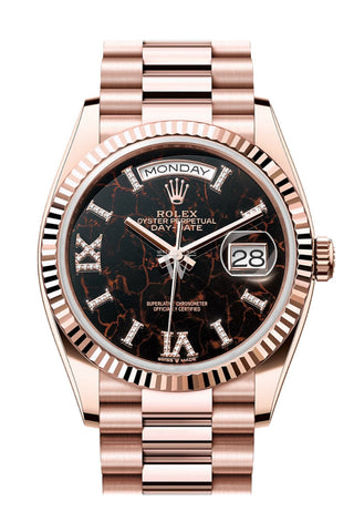 Rolex Day-Date 36 Eisenkiesel Dial Fluted Bezel 18K Everose gold President Watch 128235