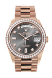 Rolex Day-Date 36 Slate Dial Diamond Bezel 18K Everose Gold President Watch 128345RBR