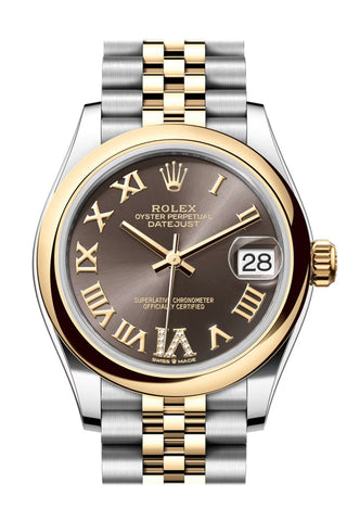 Rolex Datejust 31 Dark Grey Roman Diamond On 6 Dial Yellow Gold Steel Jubilee Ladies Watch 278243