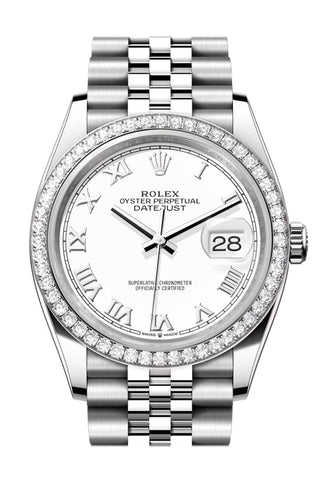 Rolex Datejust 36 White Roman Dial Diamond Bezel Jubilee Watch 126284Rbr 126284Rbr-0017