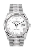 Rolex Day-Date 36 White Dial Fluted Bezel White Gold Diamond President Watch 128239 DC