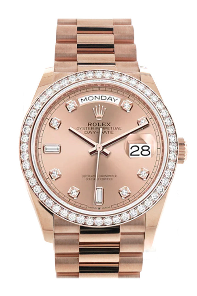 Rolex Day-Date 36 Rosé Colour Dial Diamond Bezel 18K Everose Gold President Watch 128345Rbr