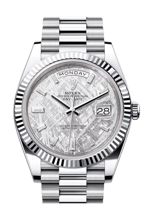 Rolex Day-Date 40 Meteorite 10 Diamonds Dial Fluted Bezel Platinum President Men's Watch 228236