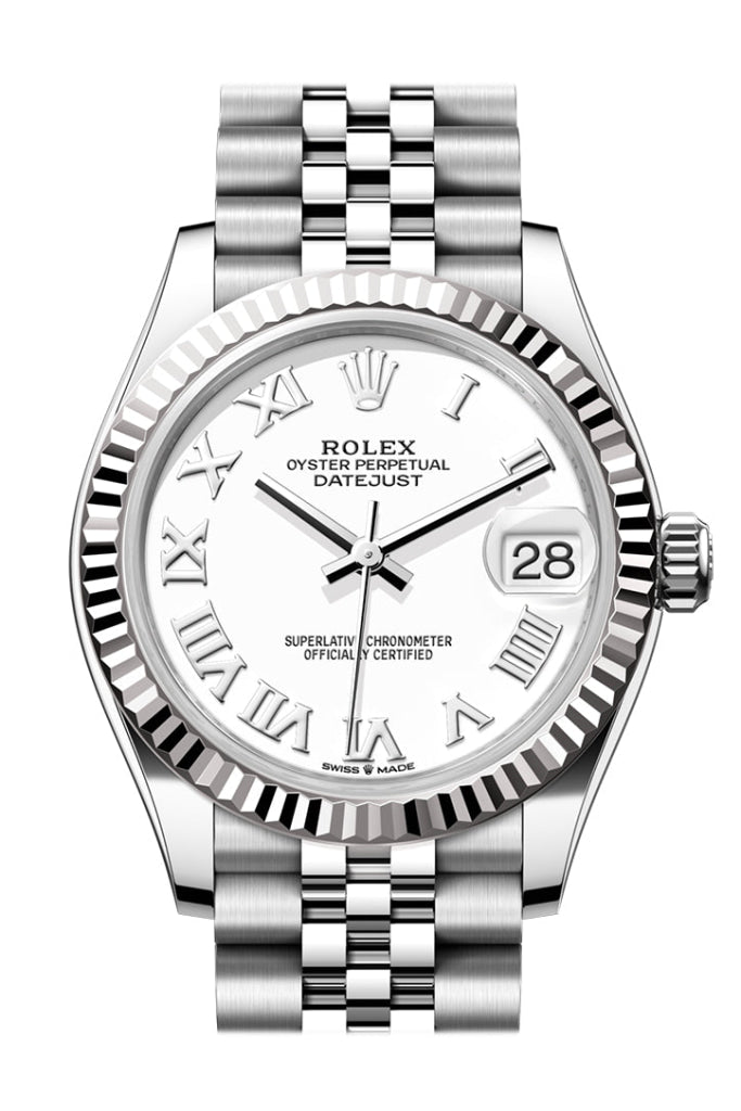 Rolex Datejust 31 White Roman Dial Fluted Bezel Jubilee Ladies Watch 278274 278274-0010