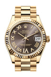 Rolex Datejust 31 Dark Grey Roman Dial Fluted Bezel Yellow Gold Ladies Watch 278278 278278-0032