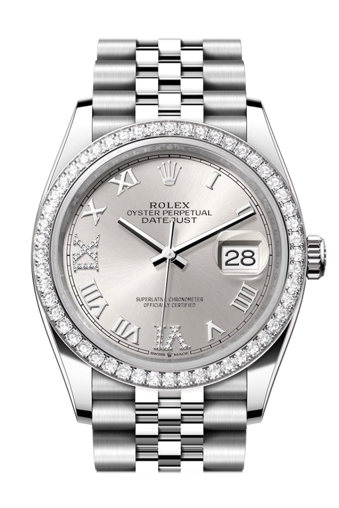 Rolex Datejust 36 Silver Roman Dial Diamond Bezel Jubilee Watch 126284Rbr 126284Rbr-0021