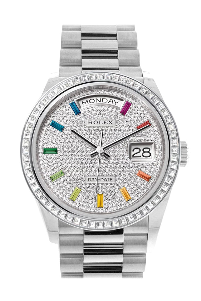 Rolex Day-Date 36 Diamond Paved Dial Bezel Platinum President Watch 128396Tbr