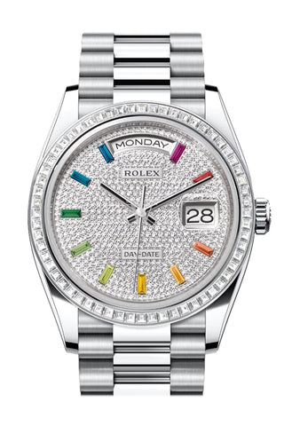 Rolex Day-Date 36 Diamond Paved Dial Diamond Bezel Platinum President Watch 128396TBR