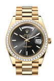 Rolex Day-Date 40 Black Dial Baguette Diamond Bezel 18K Yellow Gold President Men's Watch 228398TBR