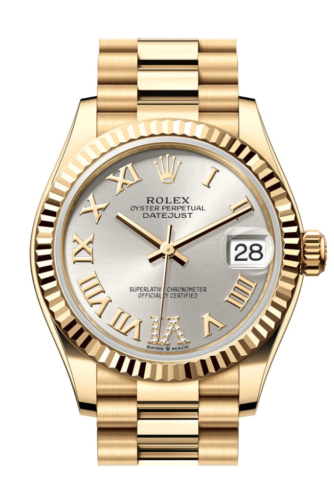 Rolex Datejust 31 Silver Roman Dial Fluted Bezel Yellow Gold Ladies Watch 278278 278278-0028