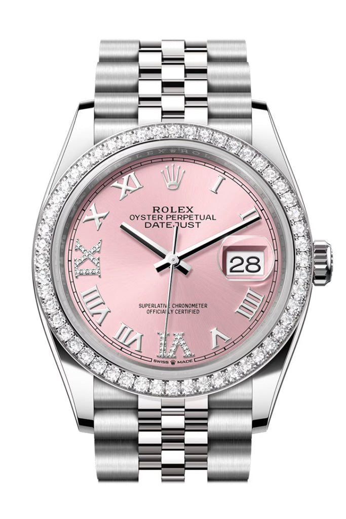 Rolex Datejust 36 Pink Roman Dial Diamond Bezel Jubilee Watch 126284Rbr 126284Rbr-0023