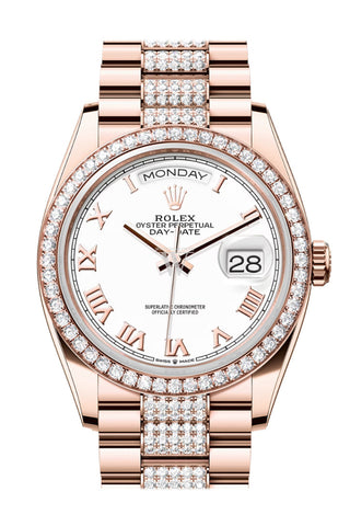 Rolex Day-Date 36 White Dial Diamond Bezel Everose Gold Diamond President Watch 128345RBR