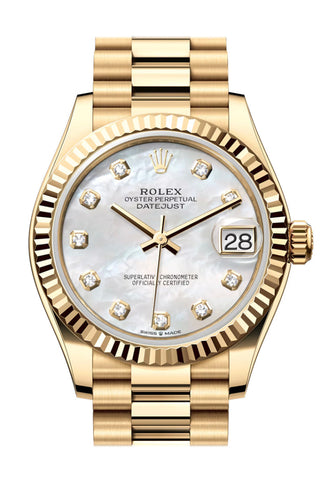 Rolex Datejust 31 Mother Of Pearl Diamond Dial Fluted Bezel Yellow Gold Ladies Watch 278278