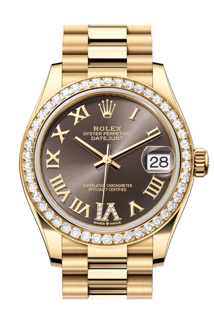 Rolex Datejust 31 Dark Grey Roman Diamond Dial Bezel Yellow Gold Ladies Watch 278288Rbr