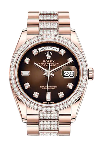 Rolex Day-Date 36 Brown Ombré Diamond Dial Bezel 18K Everose Gold President Watch 128345Rbr