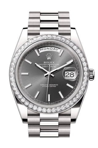 Rolex Day-Date 40 Slate Dial Diamond Bezel White Gold President Men's Watch 228349RBR 228349