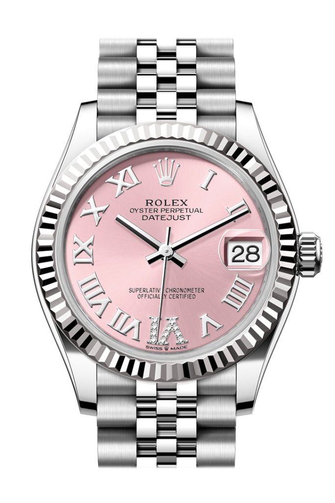 Rolex Datejust 31 Pink Roman Diamond On 6 Dial Fluted Bezel Jubilee Ladies Watch 278274 278274-0024