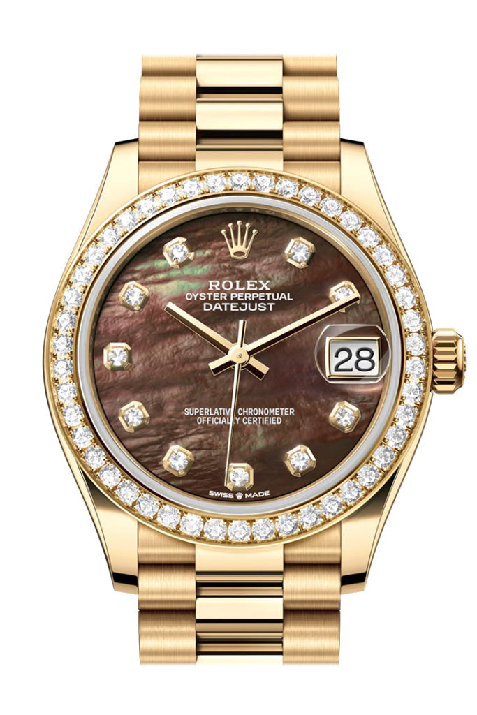 Rolex Datejust 31 Dark Mother Of Pearl Diamond Dial Bezel Yellow Gold Ladies Watch 278288Rbr