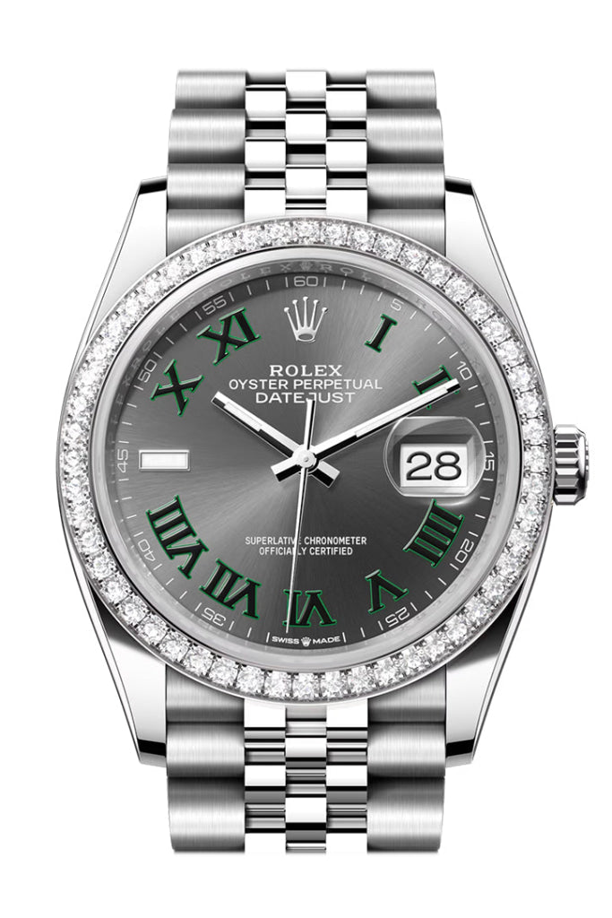 Rolex Datejust 36 Grey Green Roman Dial Diamond Bezel Jubilee Watch 126284Rbr 126284Rbr-0037