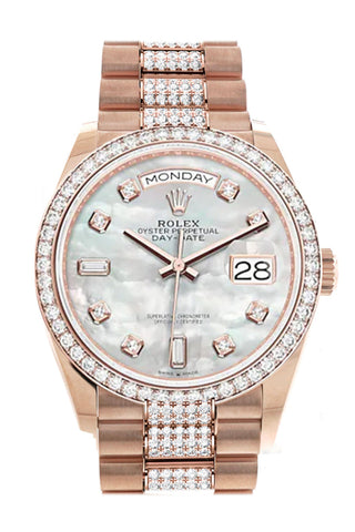 Rolex Day-Date 36 Mother Of Pearl Diamond Dial Bezel 18K Everose Gold President Watch 128345Rbr