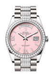 Rolex Day-Date 36 Pink Opal Diamond Dial Diamond Bezel White Gold Diamond President Watch 128349RBR