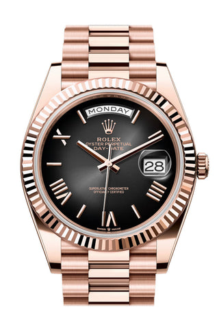 Rolex Day Date 40 Slate Ombre Dial Fluted Bezel Rose Gold President Bracelet 228235 Watch