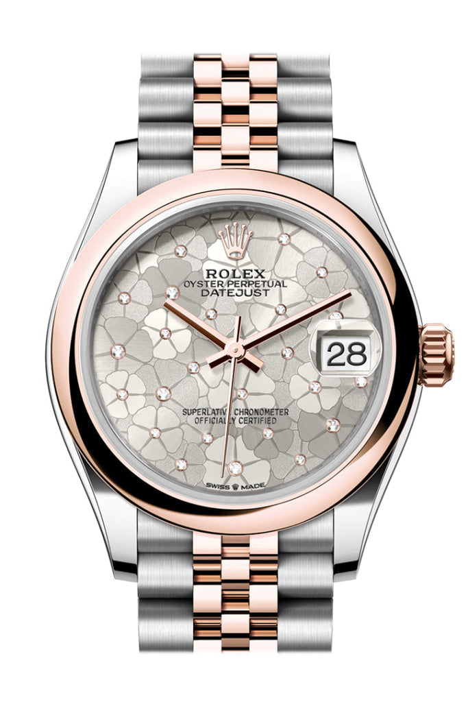 Rolex Datejust 31 Silver Floral Motif Diamond Dial Rose Gold Steel Jubilee Ladies Watch 278241