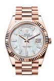 Rolex Day Date 40 White MOP Diamond Dial Fluted Bezel Rose Gold President Bracelet 228235