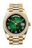 Rolex Day Date 40 Green Ombre Roman Dial Diamond Bezel Yellow Gold President Bracelet 228348RBR